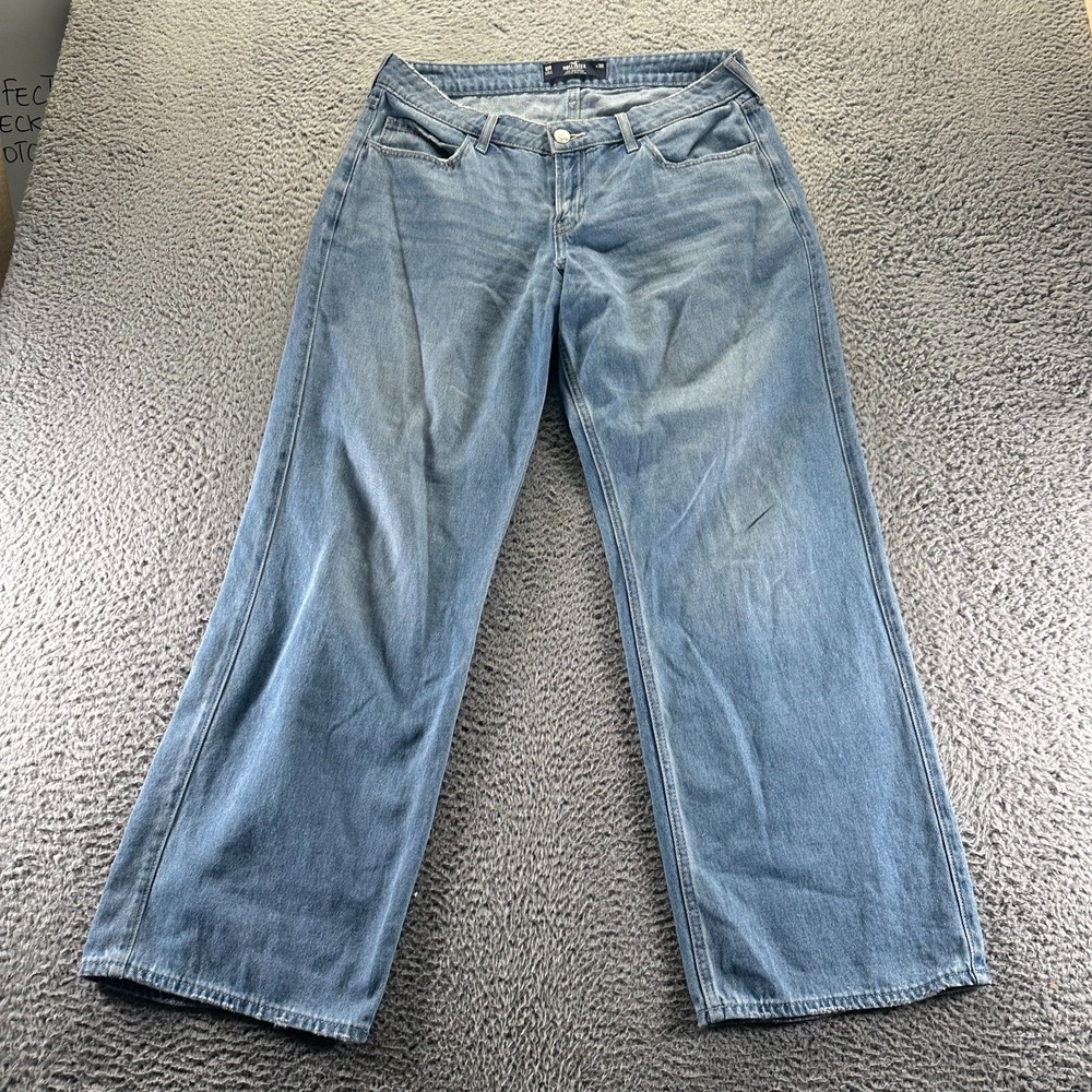 Hollister Jeans Womens 10 Blue Denim Straight Faded Baggy Low Rise Workwear